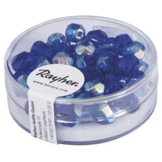 Glas Schliffperle, 6mm ø, Dose 50 Stück, saphir irisierend