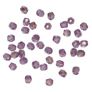 Glas Schliffperle, 3mm ø, Dose 100 Stück, amethyst irisierend