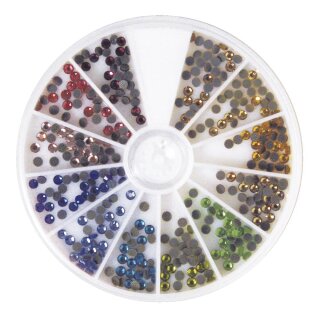 Hotfix-Strasssteine, 3mm ø, Box 420Stück, bunt, Box 360 St.