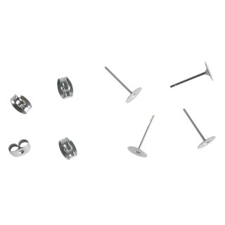 Edelstahl-Ohrstecker m. Platte, 6mm ø,  4 Stück, platin