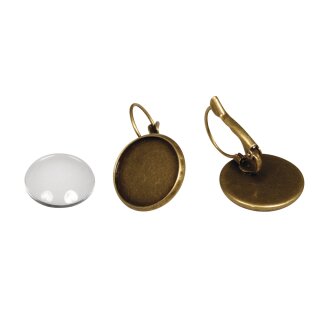Metall- Fassung: Ohrring, 1,7cm ø, m. Cabochon,  1Paar, altgold