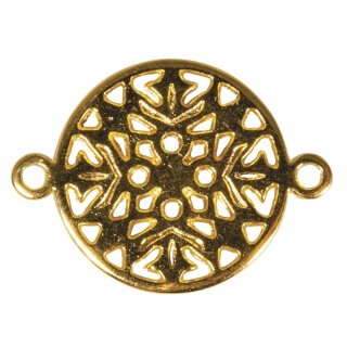 Metall-Zierelement Ornament rund, 15mm, Ösen 1mm ø,  1 Stück, gold