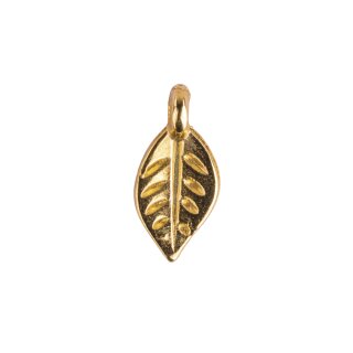 Metall-Mini Anhänger Blatt, 9x5mm,  6Stück, gold