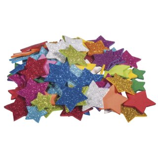 Moosgummi Sterne Glitter, 2+3cm ø, selbstklebend,  100 Stück