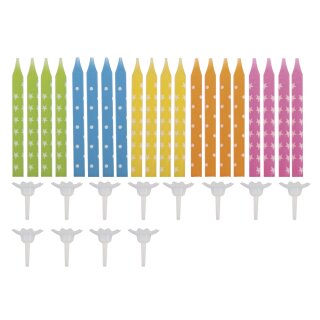 Geburtstagskerzen m. Halter, farbl.sort., 6,4cm, 20Kerz.,12Halter, SB-Blister 1Set, bunt
