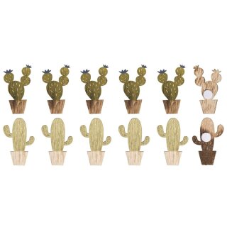 Holz-Streuteile Kakteen mit Klebepunkt, 2,8x 4,3-4,5cm,  12 Stück