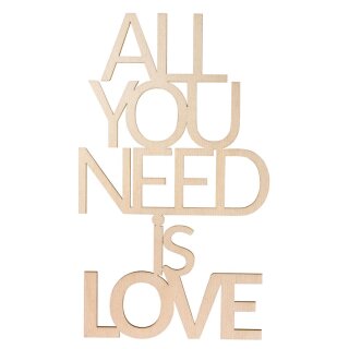 Holzschr. All you need is love FSC100%, 12,4x21,8x0,4cm,  1 Stück, natur