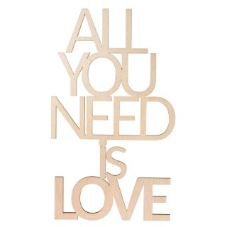 Holzschr. All you need is love FSC100%, 12,4x21,8x0,4cm,  1 Stück, natur