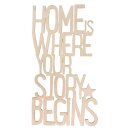 Holzschrift Home .story begins 14,8x27,5x0,4cm,  1...