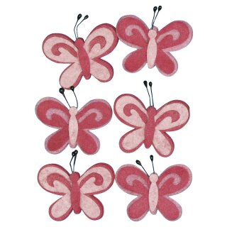 Filz-Schmetterling, 5cm,  6Stück, pink