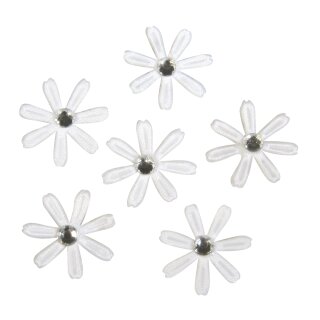 Satin Blüten mit Strass, 1,8cm ø,  60Stück, weiß