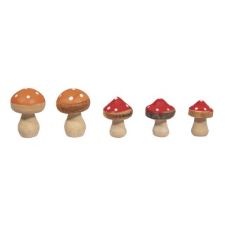 Holz Fliegenpilze, 2,5cm ø, 3,3cm, 2 Farben,  5Stück