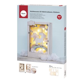 Holzbaus. 3D-Motivr. Einhorn, FSC 100%, 20x30x6,5cm, 13-tlg. , Box 1Set, natur