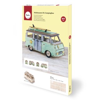 Holzbausatz 3D Campingbus 30x13x17cm, 77-tlg natur