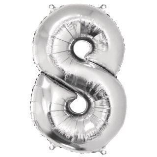 Folienballon Zahl 8, 96cm,  1 Stück, silber