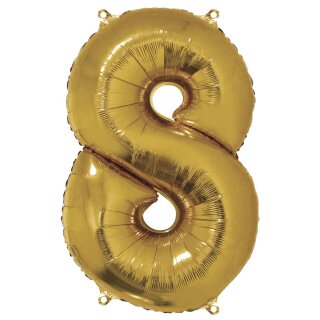 Folienballon Zahl 8, 96cm,  1 Stück, gold