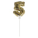 Folienballon Topper Zahl 5, Ballon 13cm +Stecker 19cm,  1...