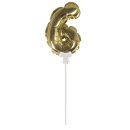 Folienballon Topper Zahl 6, Ballon 13cm +Stecker 19cm,  1...