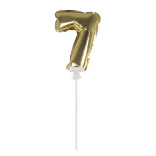Folienballon Topper Zahl 7, Ballon 13cm +Stecker 19cm,  1 Stück, gold