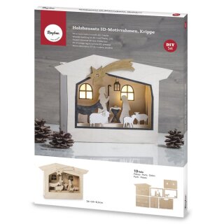 Holzbausatz.3D-Motivrahmen 24x24x6,3cm Krippe 13-tlg. 1Set natur
