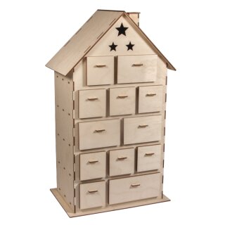 Holzbaussatz Adventskalender Haus 25,5x17,5x45,5cm 185 tlg  natur