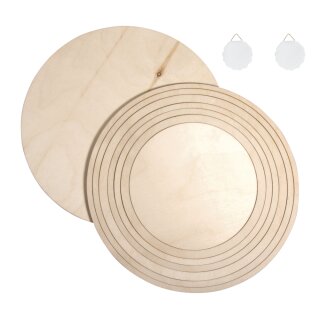 Holzplatten / Holzringe Set 8tlg.14,9cm-24,7cm + 2 Aufhänger natur