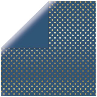 Scrapbookingpapier Gold Foil Dots, 30,5x30,5cm, 180g/m2, jeansblau