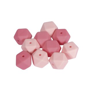Silikonperlen Hexagon, 14mm ø, SB-Btl 10Stück, rosa Töne