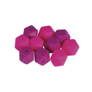 Silikonperlen Hexagon, 14mm ø, SB-Btl 10Stück, pink Töne