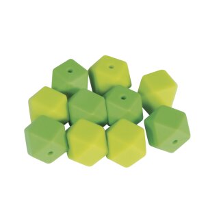 Silikonperlen Hexagon, 14mm ø, SB-Btl 10Stück, grün Töne