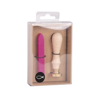 Siegel Set Fisch, 2,5cm ø, 1 Stempel, 1 Wachs ca.12g, SB-Box 1Set, pink