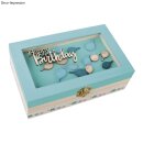 Holz-Minischrift Happy Birthday,FSCMixCred, 8,5x4,7x0,3cml 4 Stück, natur