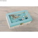 Holz-Minischrift Happy Birthday,FSCMixCred, 8,5x4,7x0,3cml 4 Stück, natur