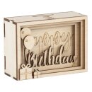 Holz 3D Geschenkbox Happy Birthday 11,5x8,5x5cm, 13 tlg. Bausatz, Box 1Set, natur