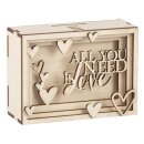 Holz 3D Geschenkbox Love 11,5x8,5x5cm, 14 tlg. Bausatz natur