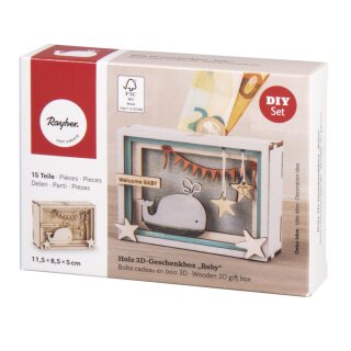 Holz 3D Geschenkbox Baby 11,5x8,5x5cm, 15 tlg. Bausatz, Box 1Set, natur