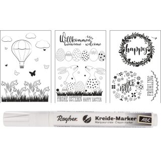 Fenster Malvorlagen Frühling & Ostern 3 Vorlagen + 1 Kreidemarker 1Set