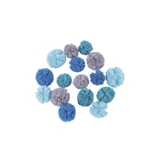 Soft Tüll Pompons sortiert, ø2,5cm+ø3cm, SB-Box 16Stück, blau-grau Töne