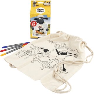 Kordelrucksack Shaun das Schaf + Textilstifte