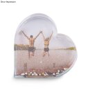 Acryl Magnet-Bilderrahmen Herz m.Glitter, 9,4x2,4x9,4cm, Schneekugel Effekt