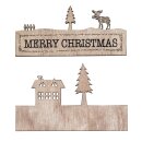 Holzdeko m. Schrift MERRY CHRISTMAS, 11x6,7cm, 2-tlg.,...