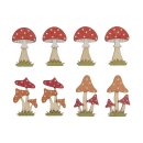 Holz-Streuteile Fliegenpilze, 4-4,5cm, mit Klebepunkt, SB-Btl. 8Stück, bunt