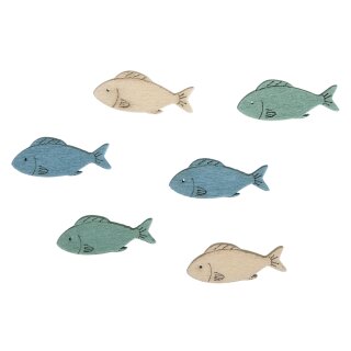 MDF Streuteile Fische, 3x1cm, 3 Farben,  15 Stück