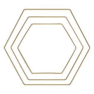 Metallringe Hexagon sortiert, je 1x20cm, 25cm, 30cm 3 Stück, gold