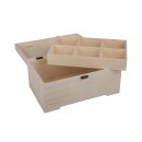 Holz Schatulle m. Einsatz, FSC 100%, 28x18x13,5cm, 2-tlg., 6 Fächer, natur