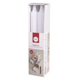 Stabkerze, 2,1cm ø, 19cm in Box 4 Stück, weiß