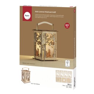Holz Laterne Wald, FSC Mix Credit, 15,3x15,3x26,5cm, 23tlg., Box 1Set, natur