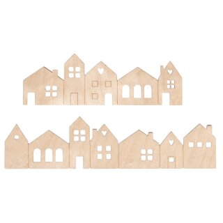 Furnierholz Mini Häuser 2x 10,6x3,4cm + 2x 14x3,4cm, SB-Btl., natur