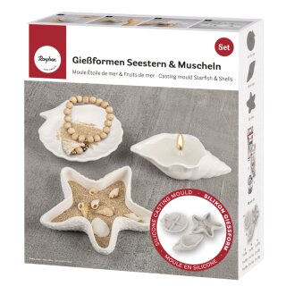 Silikon Gießformen Set Seestern+Muscheln, Dekoschalen, 3tlg.