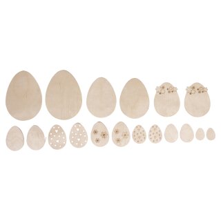 Furnierholz Ostereier 2-8cm, Stärke 1mm 18 Stück, natur